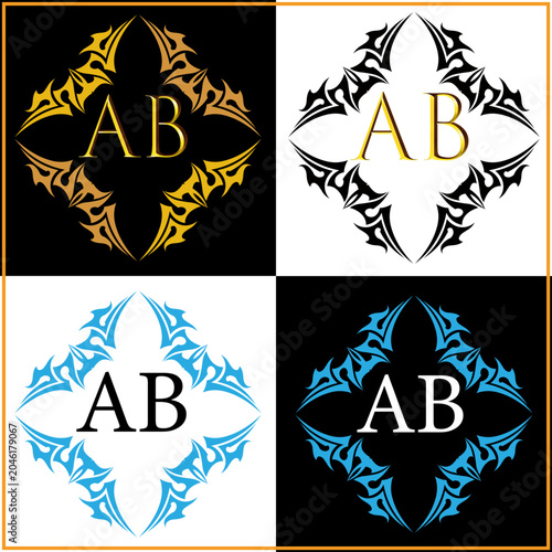 AB Monogram Logo with Tribal Ornate Frame