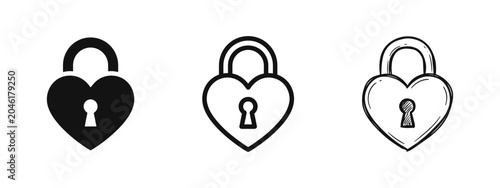 Heart Shaped Padlock Icon Set Symbolizing Love and Security