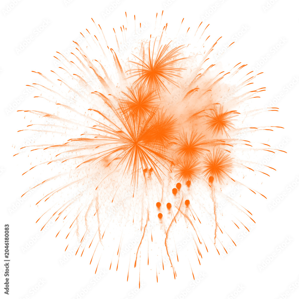 Obraz premium Bright Orange Firework Explosion Illuminating the Night Sky with Sparks and Trails