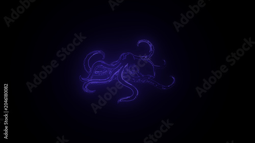 Abstract purple glowing octopus silhouette floating in dark deep sea void