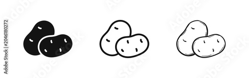 Fotografija Fresh Potato Vegetable Icon Set in Flat, Outline and Hand-Drawn Styles