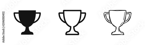 Fotografie Victory Trophy Cup Icon Set in Flat, Outline and Hand-Drawn Styles