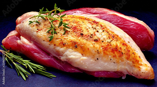 Seasoned chicken breast fillet with fresh herbs seasoning rosemary prepared culinary
