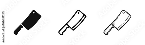 Canvastavla Meat Cleaver Icon Set in Glyph, Outline, and Sketch Styles
