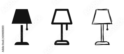 Bild auf Leinwand Table lamp icon set in solid, line and hand-drawn styles isolated on white backg