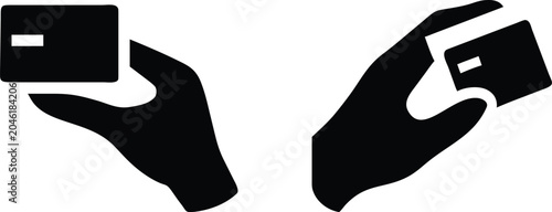 Photos Two hands holding credit card silhouettes in different positions, vector illustration on transparent background