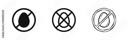 Canvas Print Egg-Free Allergy Warning Icon Set in Solid, Line, and Sketch Styles for Food Pac
