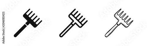 Bild auf Leinwand Hand Garden Rake Icon Set in Solid, Line, and Hand-Drawn Sketch Styles for Garde