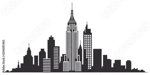 Fotografía New York City skyline vector silhouette featuring detailed Empire State Building and skyscrapers isolated on white background for urban designs