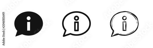 Foto Information icon set, speech bubble info symbol in three styles, solid outline a