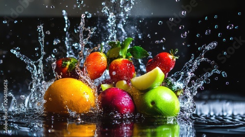 Fresh fruit splashing in water