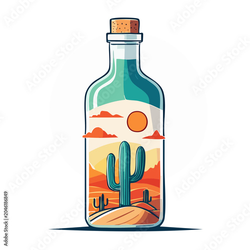 Desert Landscape in a Bottle Illustration