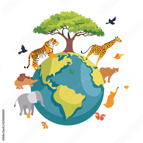 Diverse Animals on Planet Earth Illustration