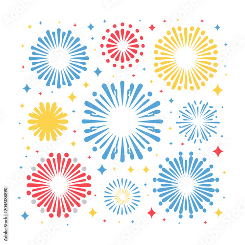 Flat design fireworks and stars illustration