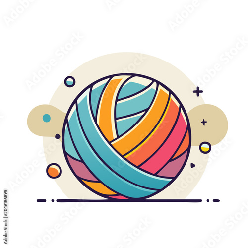 Flat design icon of a colorful ball of yarn