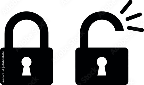 Bild auf Leinwand Padlock silhouette set closed and open lock icons isolated on transparent backgr