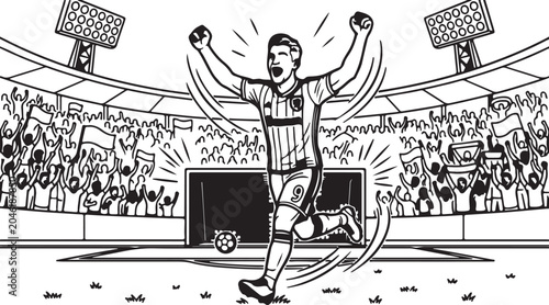 Football Goal Celebration Black & White Coloring Vector