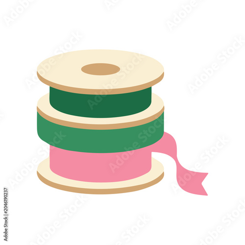 Colorful ribbon spools for crafting.