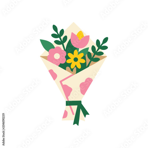 Colorful bouquet of flowers wrapped.
