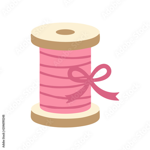 Pink spool of ribbon with bow.