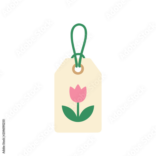Pink Tulip on Tag Label Icon.