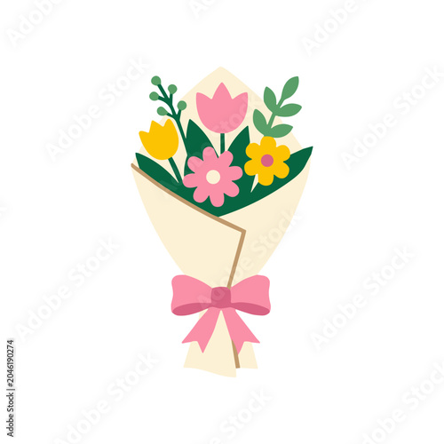 Colorful bouquet of flowers wrapped.