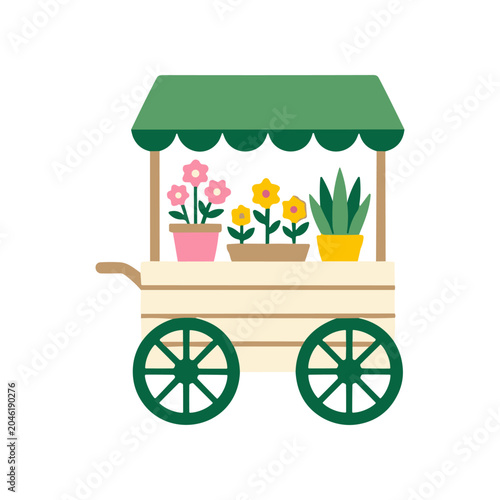 Cart with Potted Plants and Flowers.