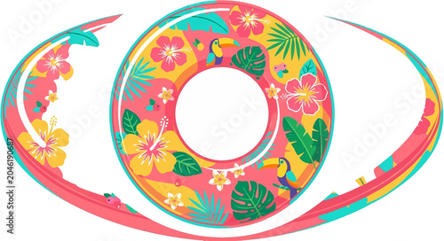 Tableau sur toile Summer Tropical Beach Landscape with Colorful Ocean Waves Flat Design