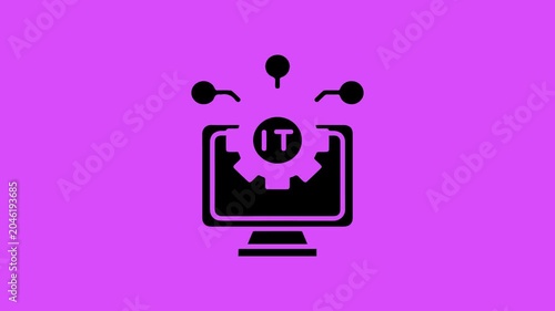 Information Technology Support Symbol with Monitor and Gear animation with Medium Magenta color background
