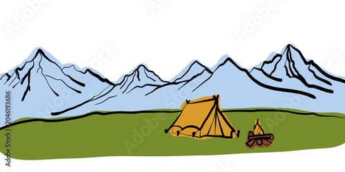 Mountain Camping Landscape Banner Vector Illustration