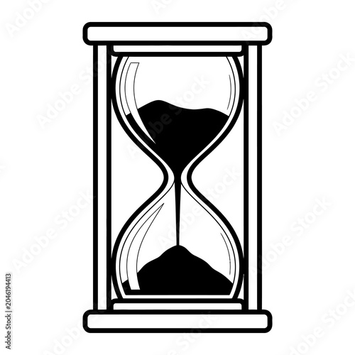 Foto Black and white line art illustration of a traditional hourglass with flowing sand