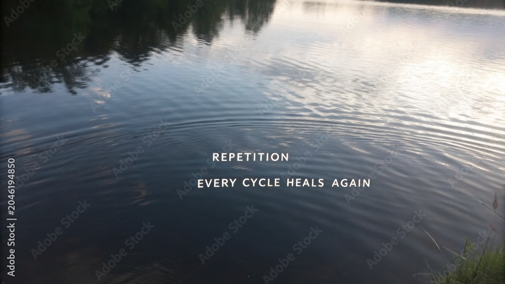 Fototapeta premium Tranquil Reflection on Water Surface with Ripple Effect Conveying Healing and Repetition Theme in Nature Setting