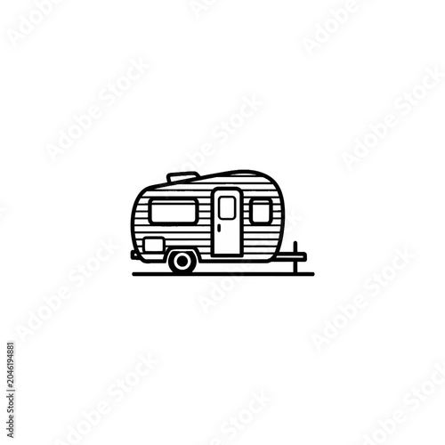 Vintage camper trailer with door.