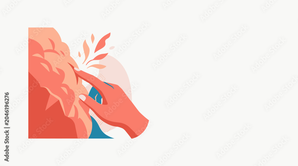 Fototapeta premium Abstract Mental Health Concept Illustration of a Hand Touching a Stylized Brain for Therapy and Neuroscience