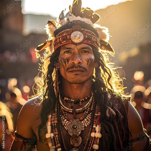 Native American Man in Traditional Attire.