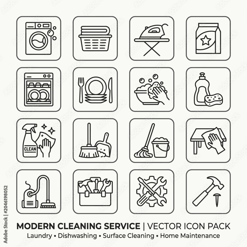 Fototapeta premium Modern cleaning service vector icons pack.