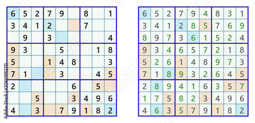 Sudoku 9x9 Grid with Numbers – Easy Level Puzzle with Answers on White Background