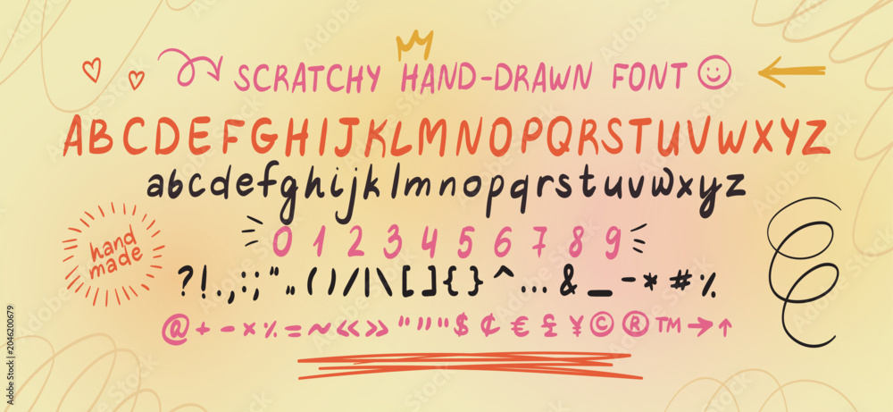 Fotografie Handwritten font kit solid alphabet with uppercase and lowercase