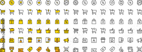 Sale and Discount Shopping Vector Icon Set Editable Stroke and Fill Transparent Background