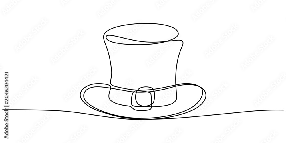 Ταπετσαρία Continuous line drawing top hat, minimalist fashion icon, black outline, simple