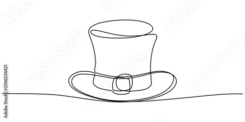 Bilde på lerret Continuous line drawing top hat, minimalist fashion icon, black outline, simple