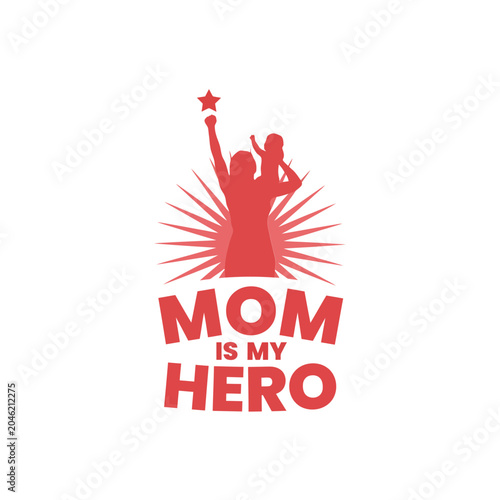 Cuadro en lienzo Mother and child silhouette with starburst red and white design