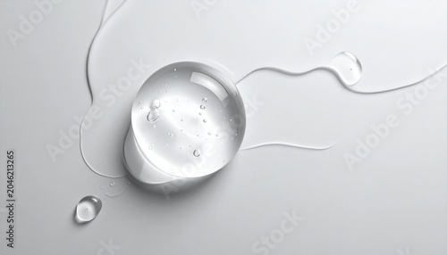 Collagen gel on a gray background, top view. Space for text.