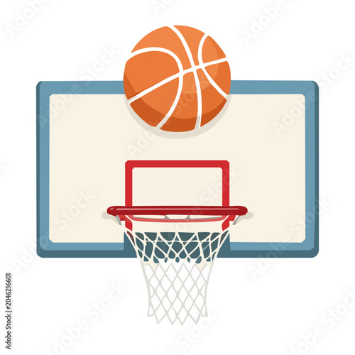 Basketball hoop with ball and net, flat design illustration