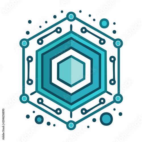 Geometric hexagon network icon with circuit elements