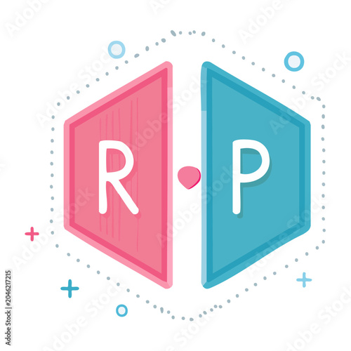 RP initials logo with heart and hexagon frame