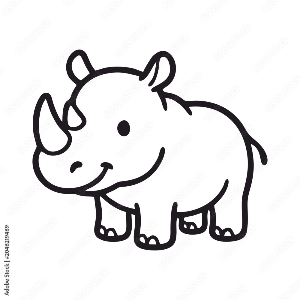 Obraz premium Cute Rhinoceros Cartoon Animal Line Art Vector Illustration