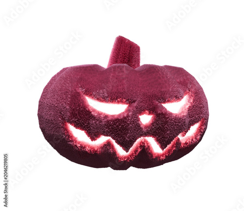 Pink fluffy glowing Halloween pumpkin on transparent background. 3D icon.