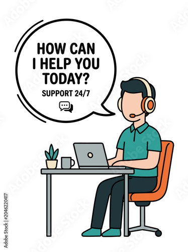 Customer service agent using a laptop with a speech bubble for professional online support communication