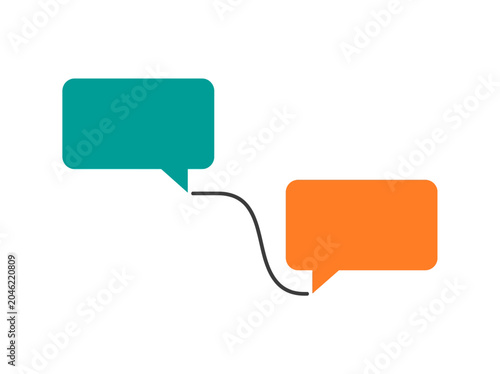 Speech bubbles connected by a thin black line representing communication and social interaction in flat design